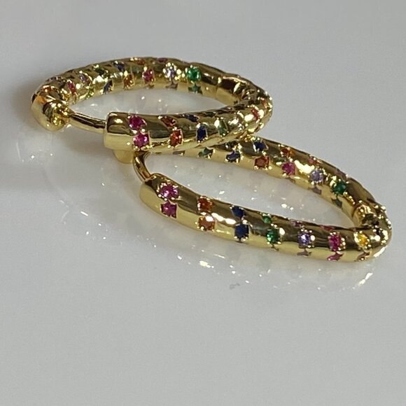 Gold Plated Ellipse Rainbow Hoop Earrings - Picture 6 of 11
